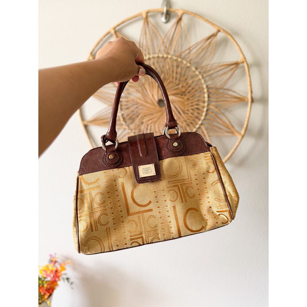 Liz Claiborne Vtg Y2K Style Gold Yellow Brown Logo Vegan Leather Bag Purse